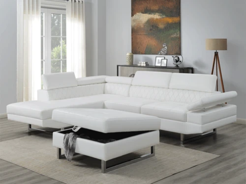 Noah White Left Sectional With Ottoman