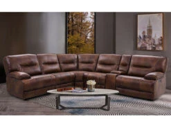 Volos Brown Leather Power Recliner Sectional