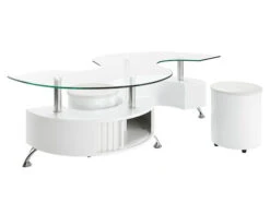 S Shape White Coffee Table W/ 2 Stools