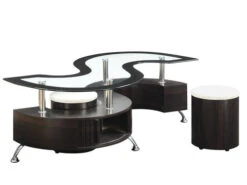 S Shape Wenge Coffee Table W/ 2 Stools