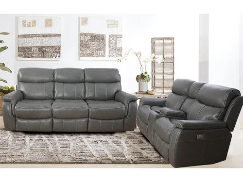 Larisa Grey Leather Dual Power Recliner 2 Pcs Set