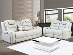 Tiger White Leather Power Recliner 2 Pcs Set