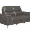 Alejah Gray Leather Power Recliner Loveseat
