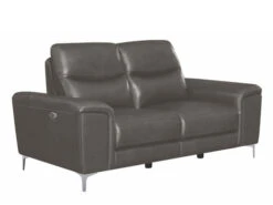 Alejah Gray Leather Power Recliner Loveseat