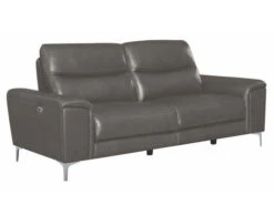 Alejah Gray Leather Power Recliner Sofa