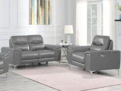 Alejah Gray Leather Power Recliner Sofa & Chair 2 Pcs Set