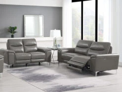 Alejah Gray Leather Power Recliner 2 Pcs Set