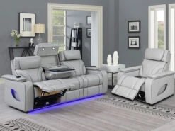 Keli Gray Zero Gravity Leather Power Recliner Sofa And Chair 2 Pcs Set