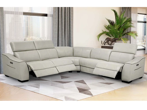 Kerala Gray Leather 3 Dual Power Recliner 5 Pcs Sectional
