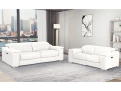 Manali White Leather Dual Power Recliner 2 Pcs Set