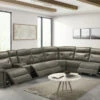 Sammit Grey Leather 4 Power Recliner 7 Pcs Sectional