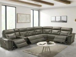 Sammit Grey Leather 4 Power Recliner 7 Pcs Sectional