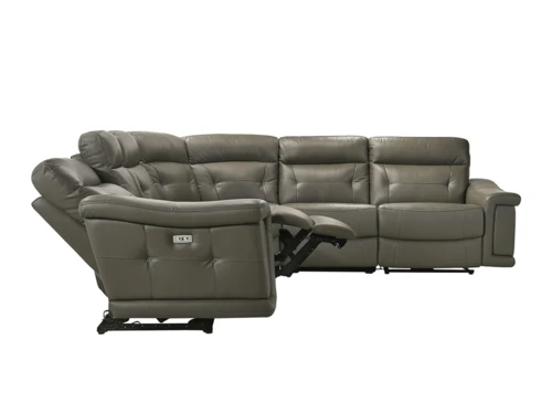 Sammit Grey Leather 2 Power Recliner 6 Pcs Sectional - Image 2