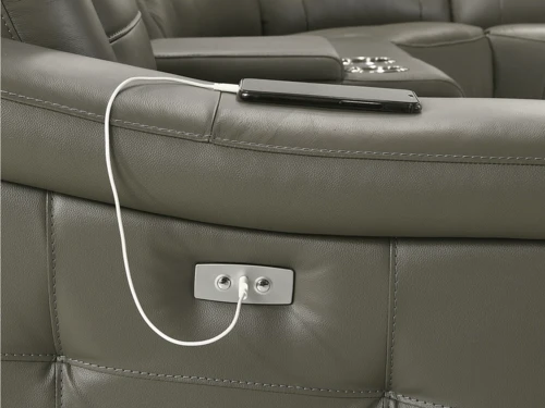 Sammit Grey Leather 2 Power Recliner 6 Pcs Sectional - Image 5
