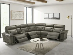 Sammit Grey Leather 4 Power Recliner 6 Pcs Sectional