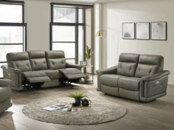 Sammit Grey Leather Power Recliner 2 Pcs Set