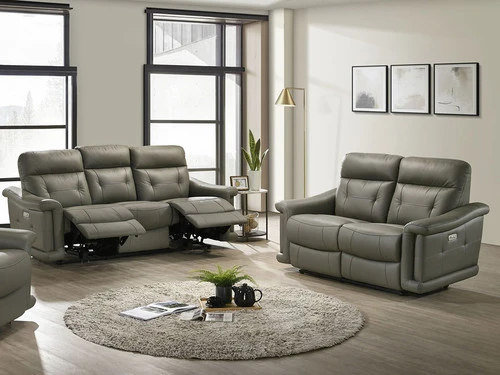 Sammit Grey Leather Power Recliner 2 Pcs Set